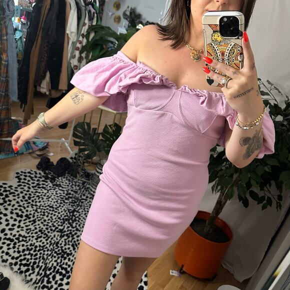 Free People Sweetheart Neck Talia Mini Dress Lilac Size Large - Picture 3 of 5